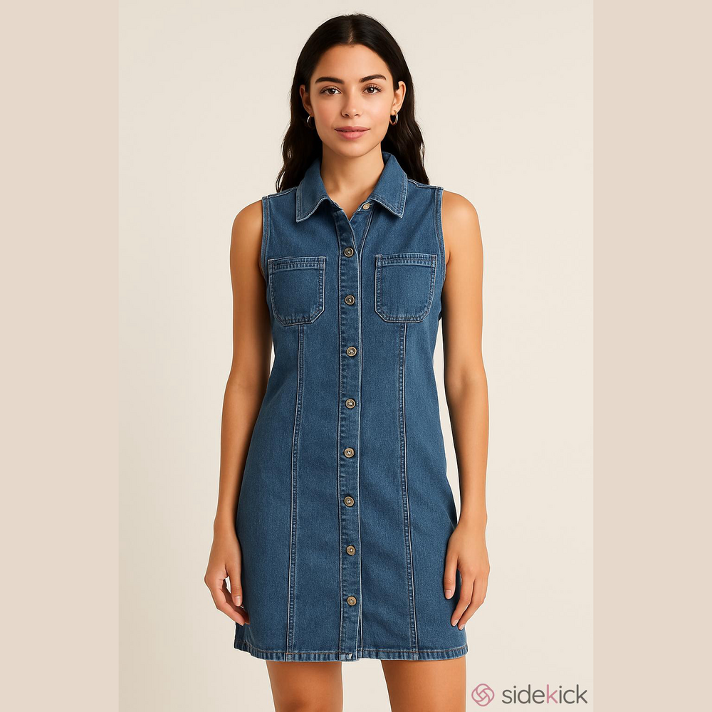 Sonoma Button-Front Sleeveless Denim Midi Dress in Blue